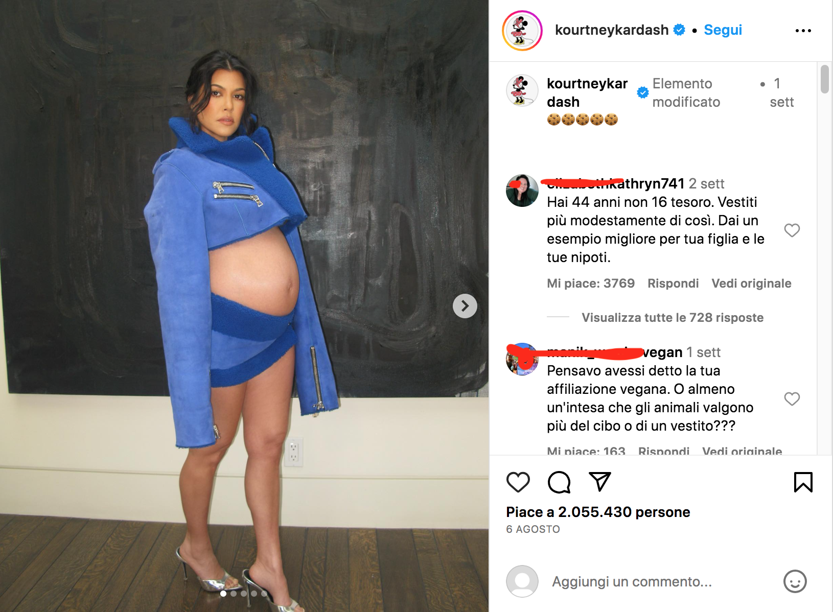 Critiche a Kourtney Kardashian per la foto col pancione