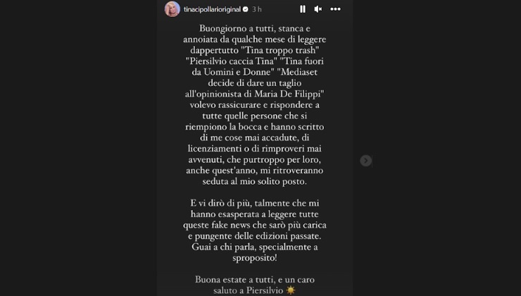 Tina Cipollari verità Instagram