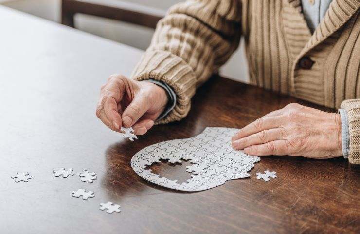 Anziano alle prese con un puzzle